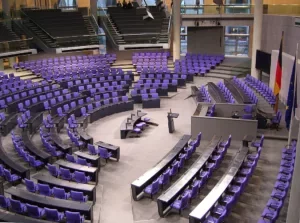 Empty Bundestag chamber ahead of debate on Germany’s cannabis legalisation report.