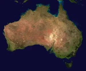 Satellite view of Australia illustrating scale of medical cannabis imports.