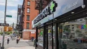 Licensed cannabis dispensaries in New York City retail districts.