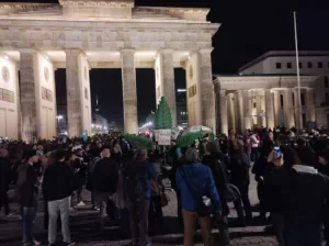 Cannabis users gather outside Brandenburg Gate in anticipation of the CanG Act
