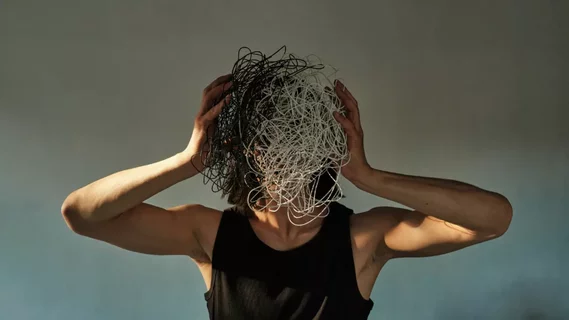 Conceptual portrait displays anxiety. 