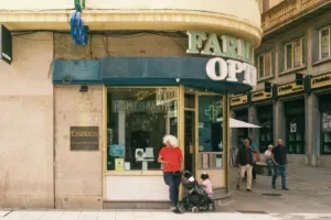Exterior of a local pharmacy in Spain